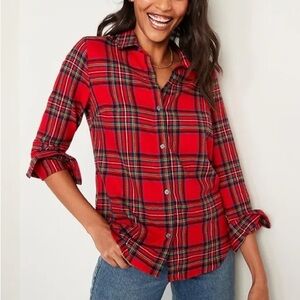 Old Navy Classic Plaid Flannel Button Down Shirt Red Green Womens Sz Medium